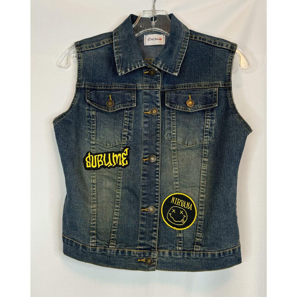 Womens Denim Vest Size S Trucker Urban Punk Streetwear Grunge Baddie Skater